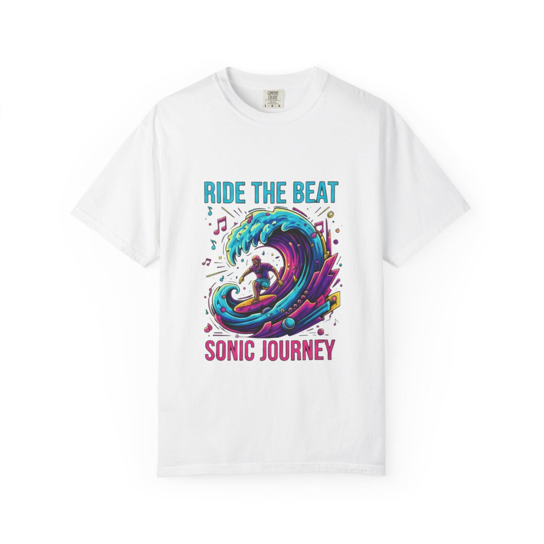 Sonic Journey Graphic Tee, Ride the Beat T-Shirt, Surfing Shirt, Music Lover Apparel, Casual Unisex Top