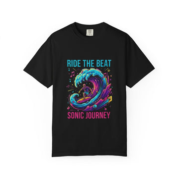 Sonic Journey Graphic Tee, Ride the Beat T-Shirt, Surfing Shirt, Music Lover Apparel, Casual Unisex Top