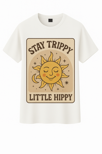 Stay Trippy Little Hippy – Retro Sun Graphic T-Shirt