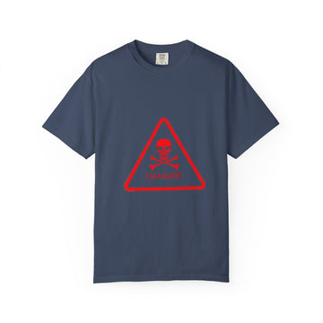 Danger Skull Warning T-Shirt — Red Hazard Sign Graphic Tee