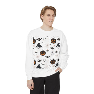 Halloween Pattern Sweatshirt — Jack-O'-Lanterns, Witches & Bats Crewneck