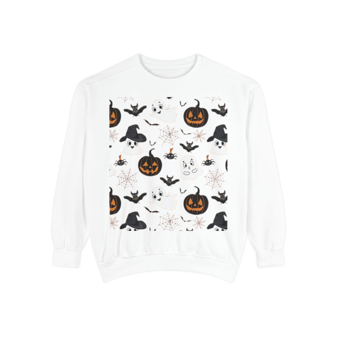 Halloween Pattern Sweatshirt — Jack-O'-Lanterns, Witches & Bats Crewneck