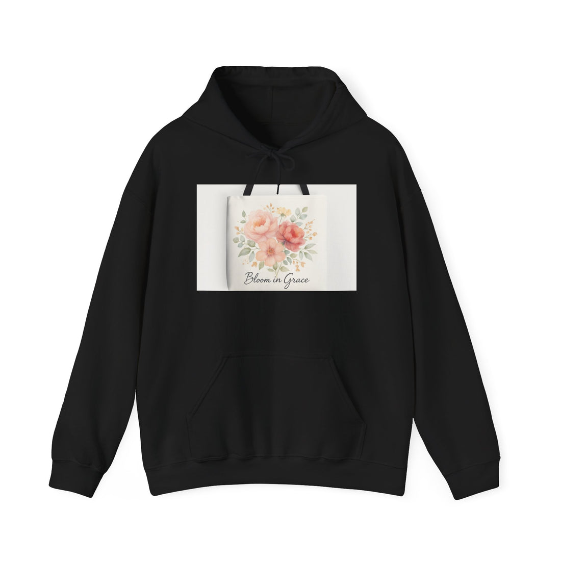 Floral Tote Illustration Hoodie — "Bloom in Grace" Cozy White Pullover