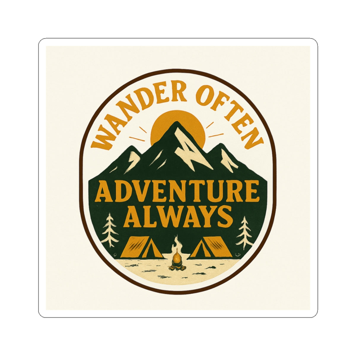 Wander Often Adventure Always Sticker — Retro Mountain Camping Kiss-Cut Sticker