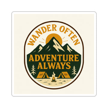 Wander Often Adventure Always Sticker — Retro Mountain Camping Kiss-Cut Sticker