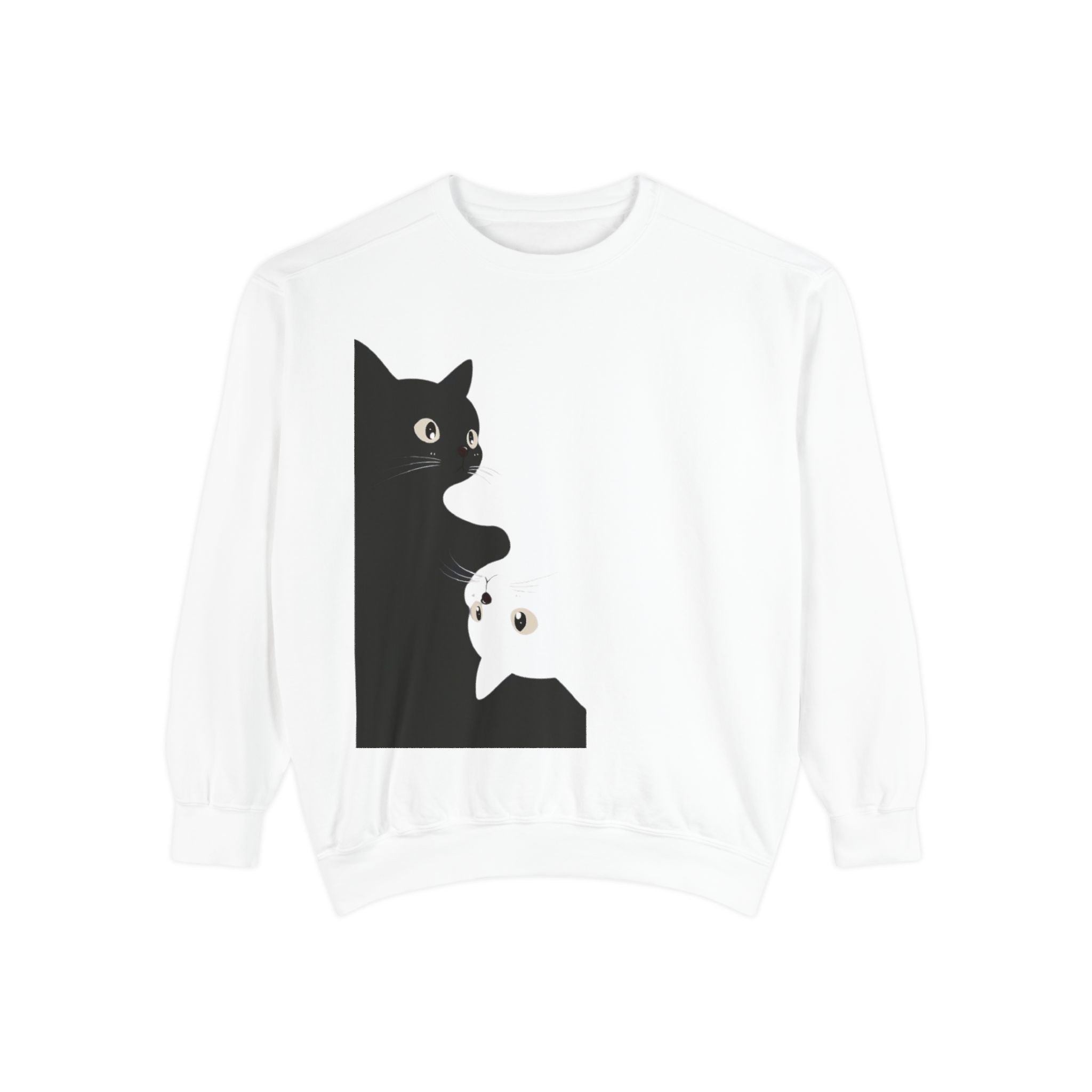 Cat Silhouette Sweatshirt — Black & White Kitten Graphic Crewneck
