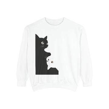 Cat Silhouette Sweatshirt — Black & White Kitten Graphic Crewneck