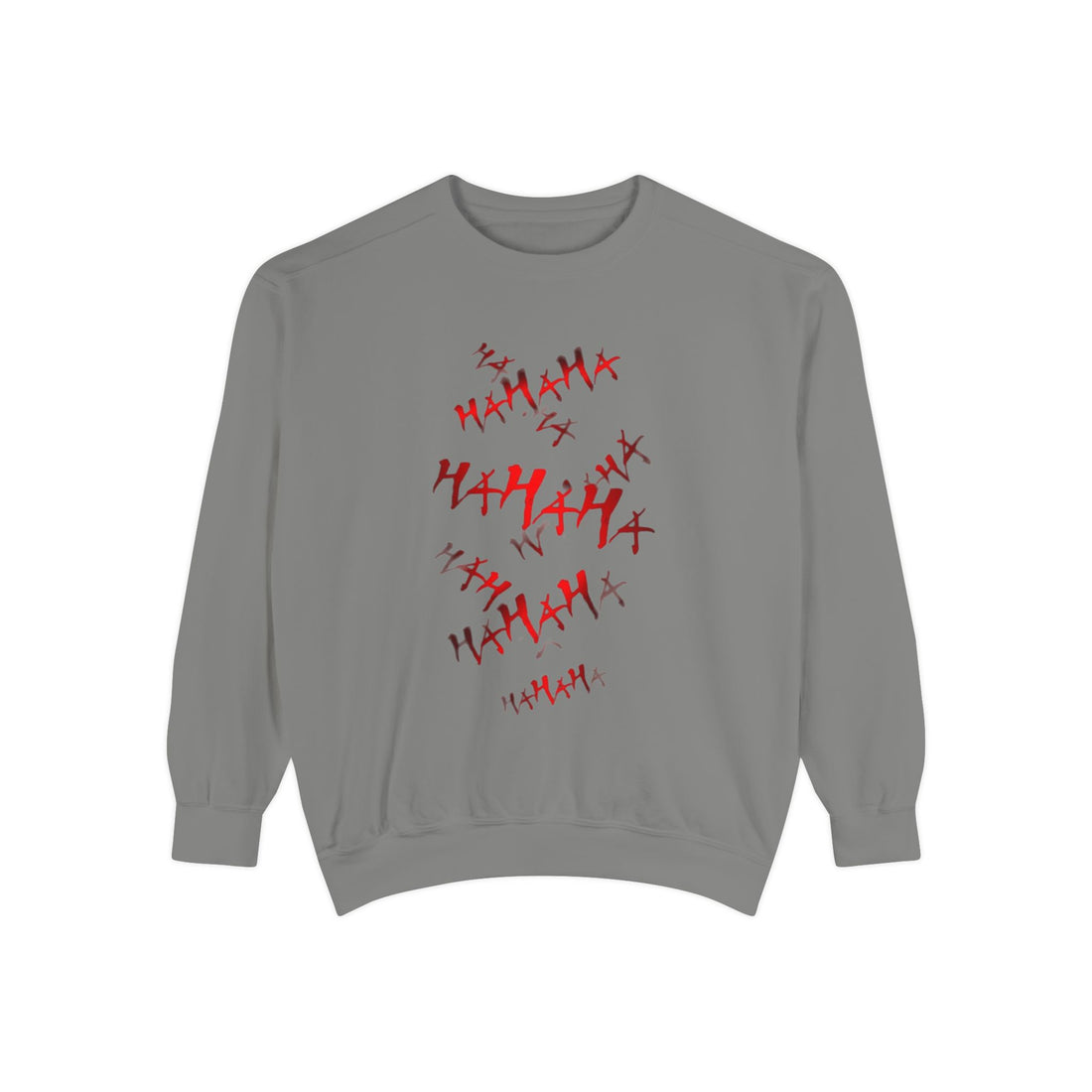 Sweatshirt — Red 'HA HA HA' Distressed Laugh Graphic