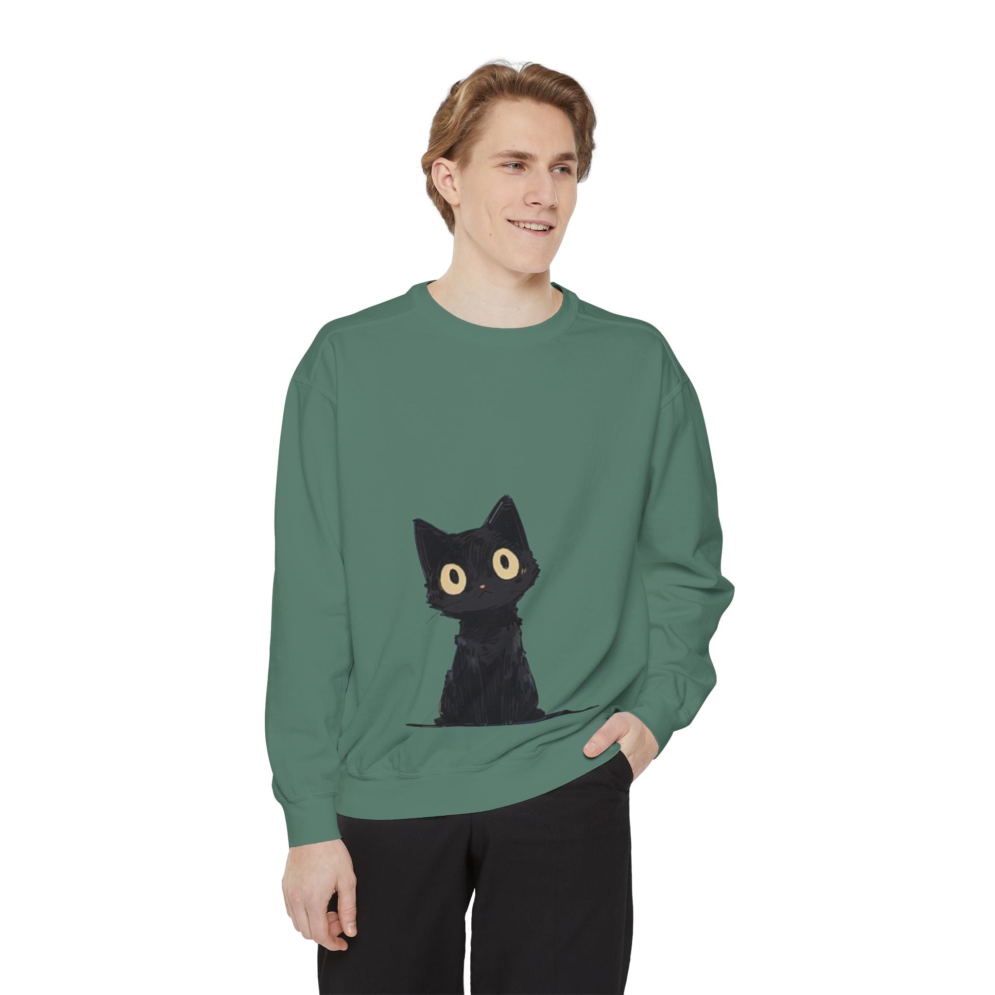 Cute Black Cat Crewneck Sweatshirt — Playful Kitty Pullover for Cat Lovers