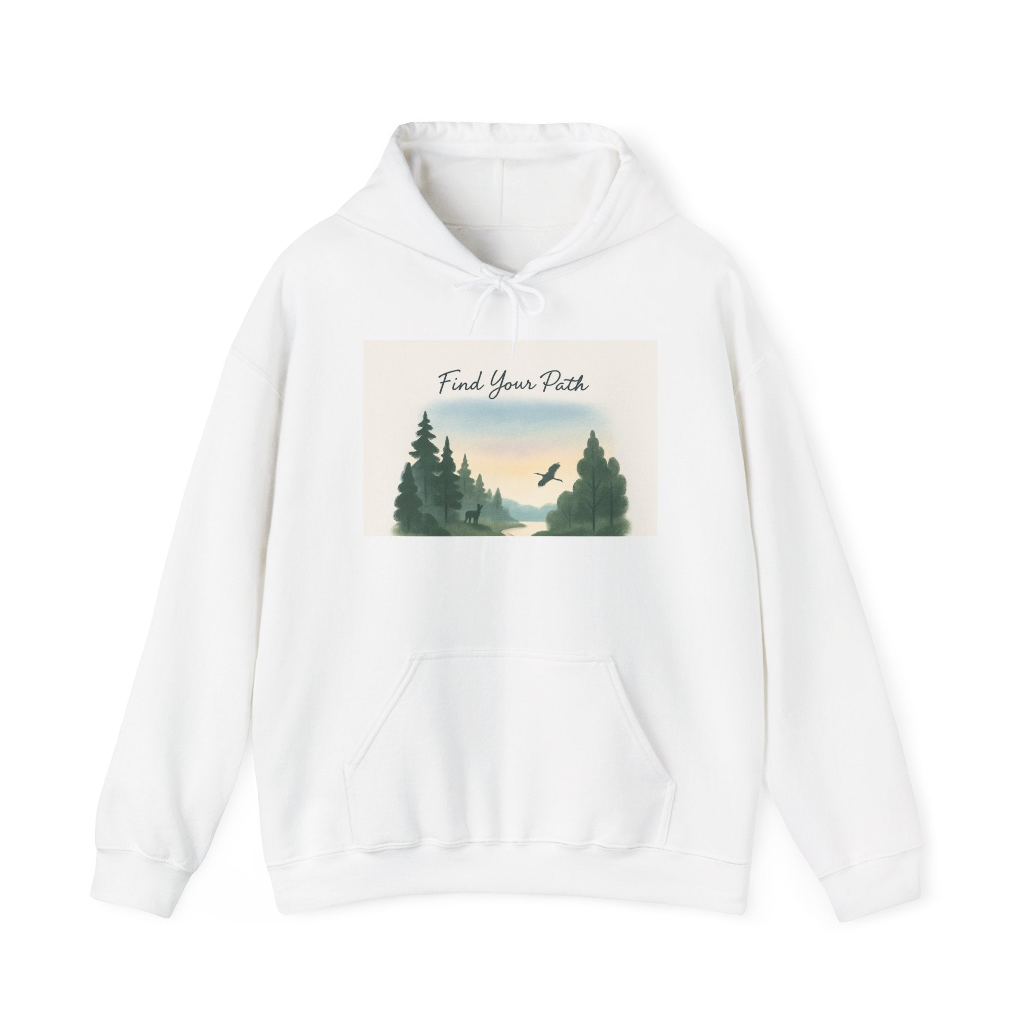Nature Sunset Hoodie - Serene Lake Landscape with Flying Bird