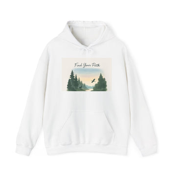 Nature Sunset Hoodie - Serene Lake Landscape with Flying Bird