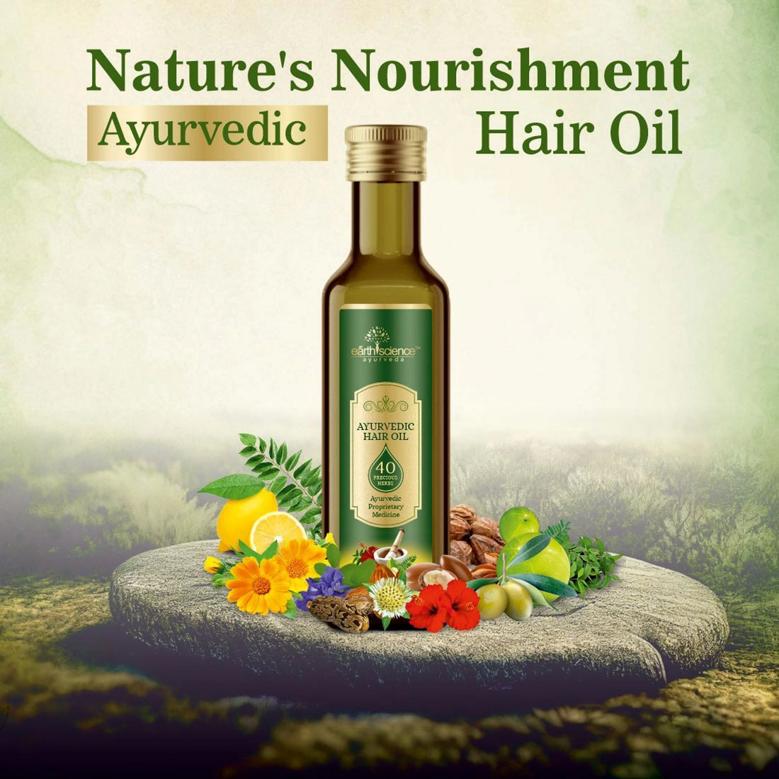 Earth Science Ayurvedic Hair Oil with 40 Precious Herbs & Oils (100ml)