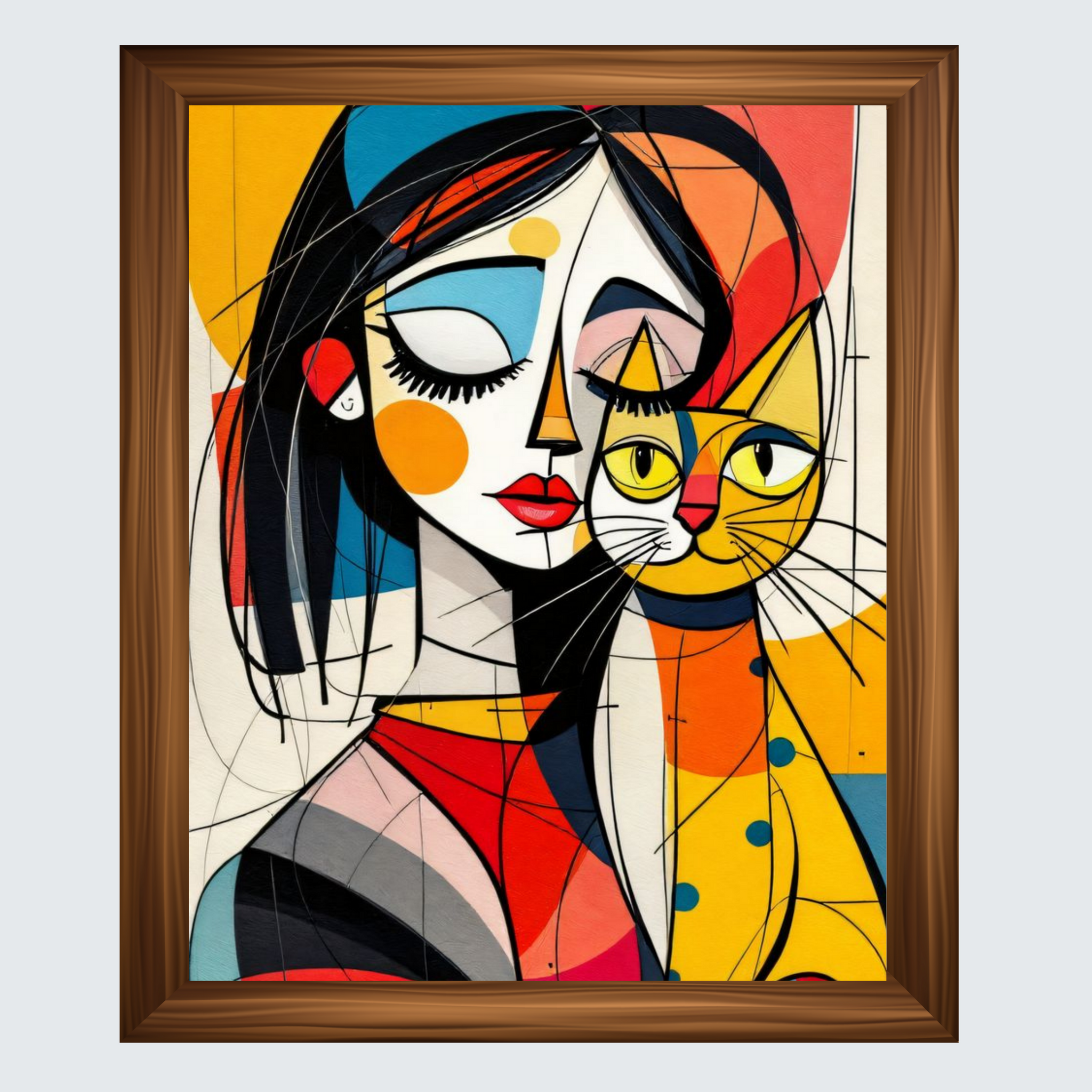 Modern Soulmates – Abstract Woman & Cat Framed Wall Art by Wisdom Creators