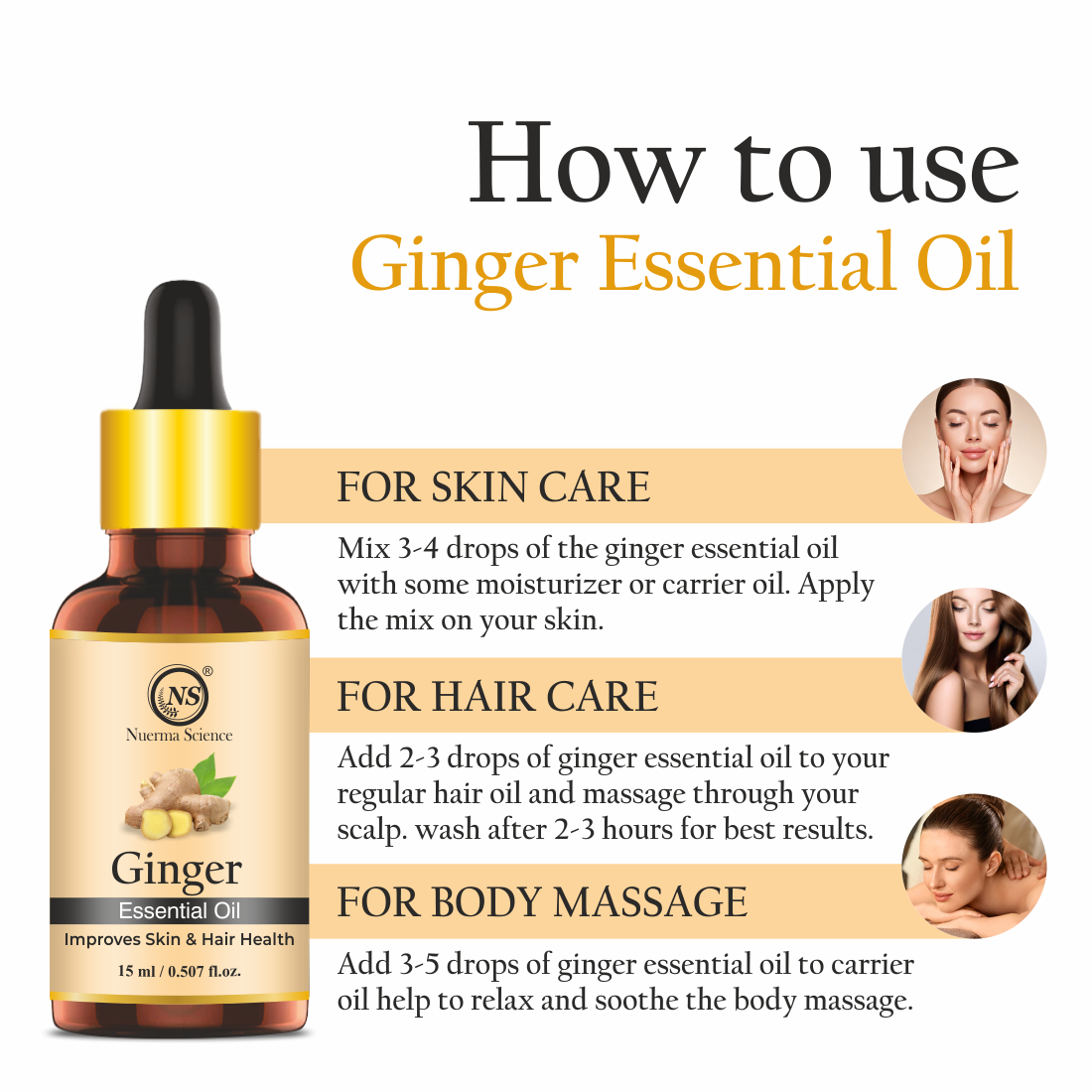 Pure Ginger Oil For Skin, Body & Hair Care - 15ml