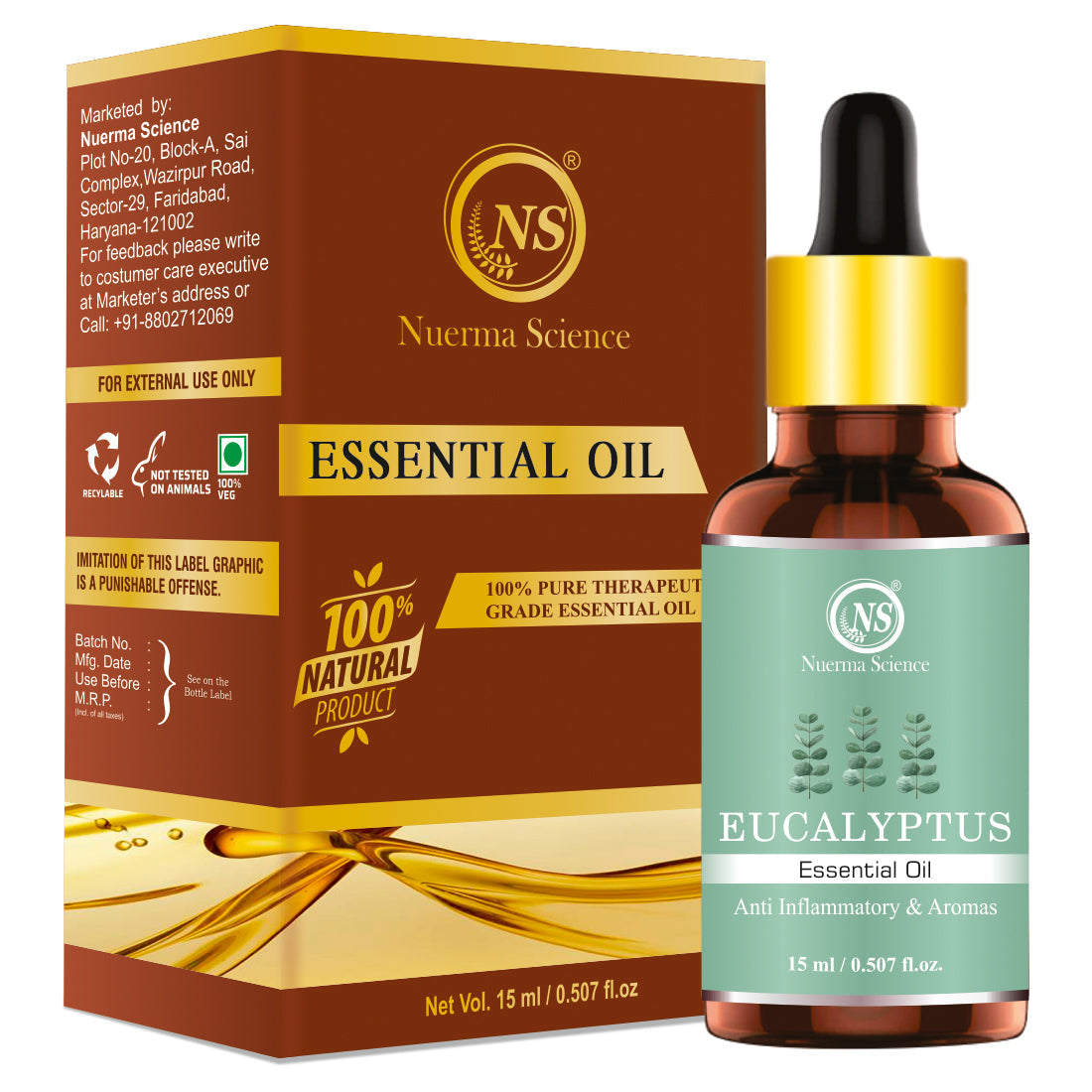 Eucalyptus Essential Oil For Cold, Fresh Breathing & Joints Pain - 15ml