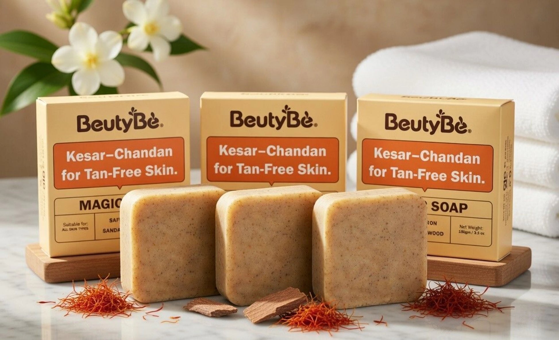 Kesar Chandan Magic Soap — Tan Removal & Skin Brightening (Pack of 3, 300g)