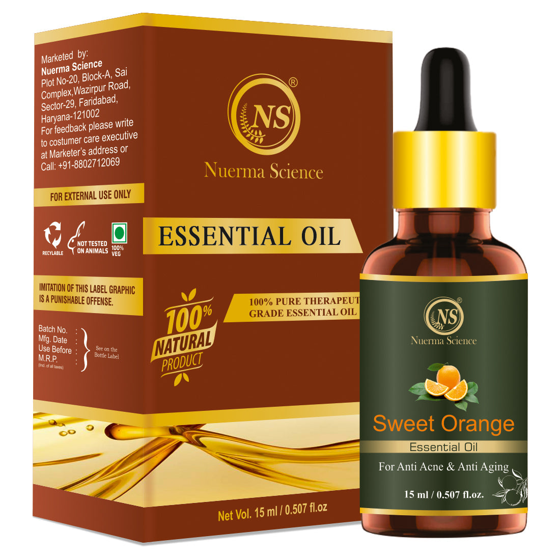 Sweet Orange Essential Oil for Anti-Acne & Anti-Aging - 15ml