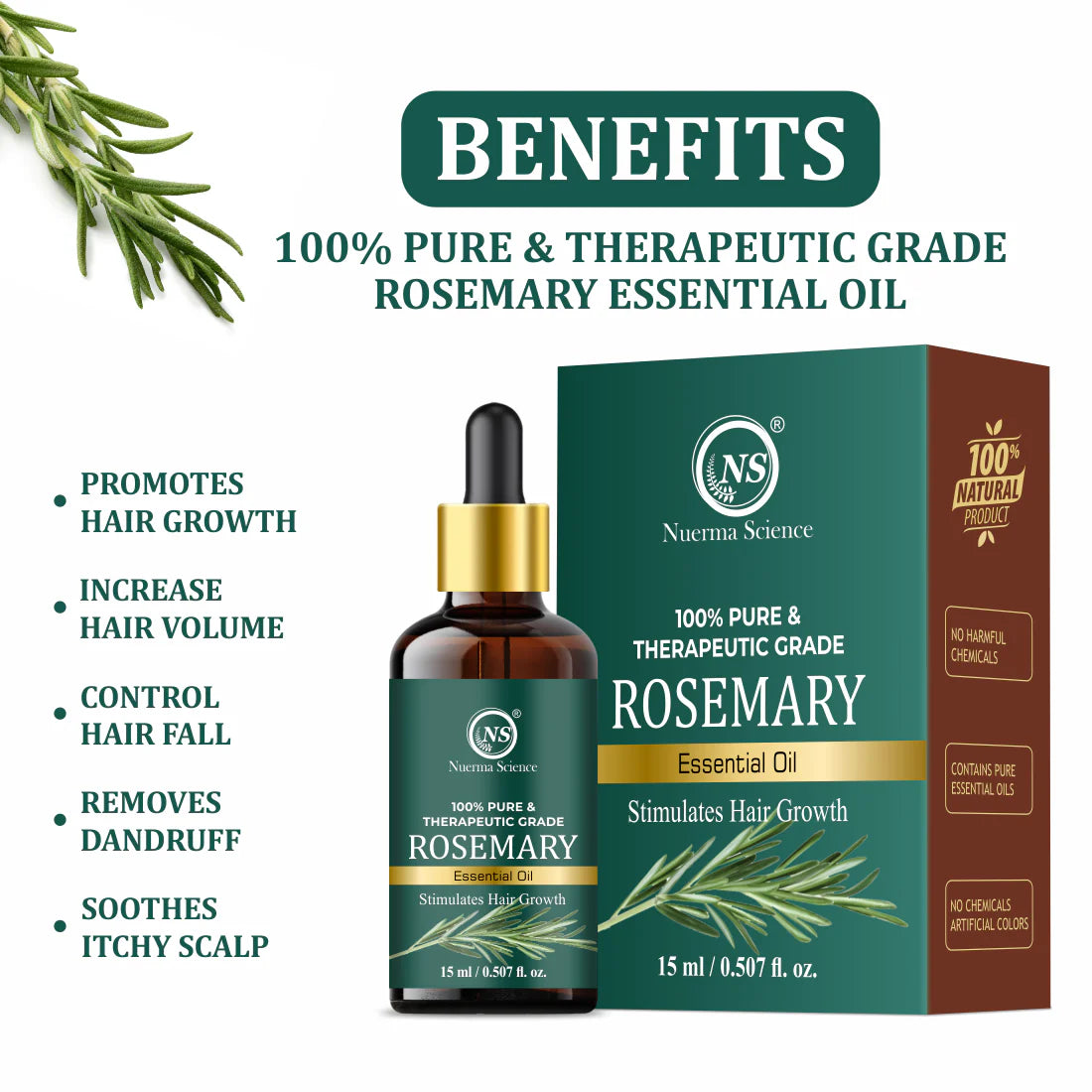 Rosemary Essential Oil | For Natural Skin Glow & Hair Growth - 15ml