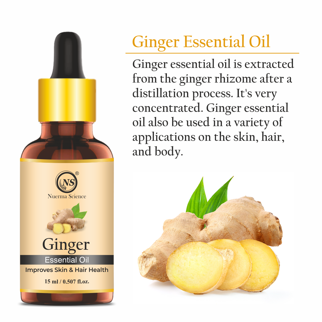 Pure Ginger Oil For Skin, Body & Hair Care - 15ml