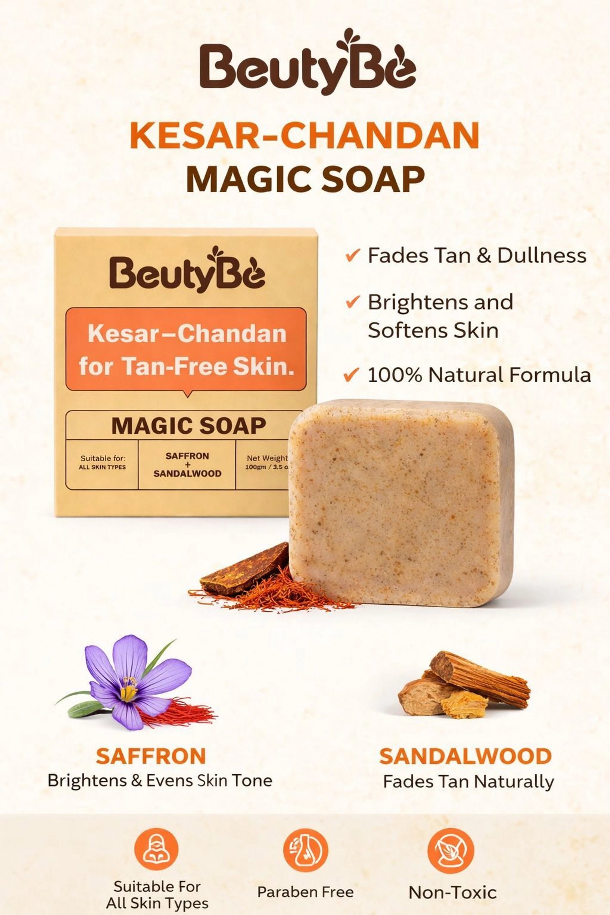 Kesar Chandan Magic Soap — Tan Removal & Skin Brightening (Pack of 3, 300g)