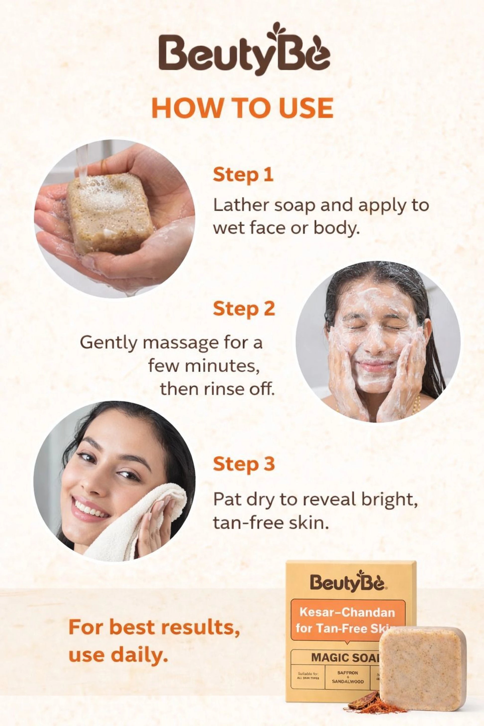 Kesar Chandan Magic Soap — Tan Removal & Skin Brightening (Pack of 3, 300g)
