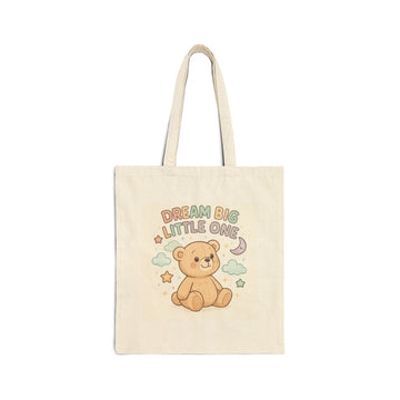 Dream Big Little One Tote Bag — Cute Teddy Canvas Grocery Tote for New Parents & Baby Shower