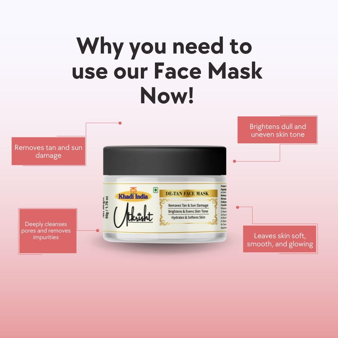 De-Tan Face Mask - Brightening & Tan Removal Clay Mask (100g)