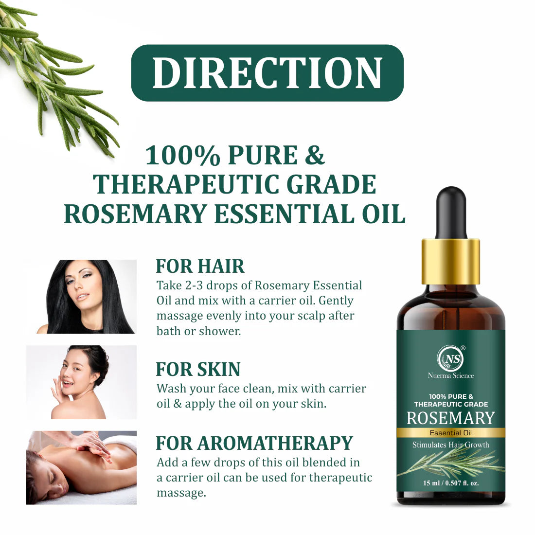 Rosemary Essential Oil | For Natural Skin Glow & Hair Growth - 15ml