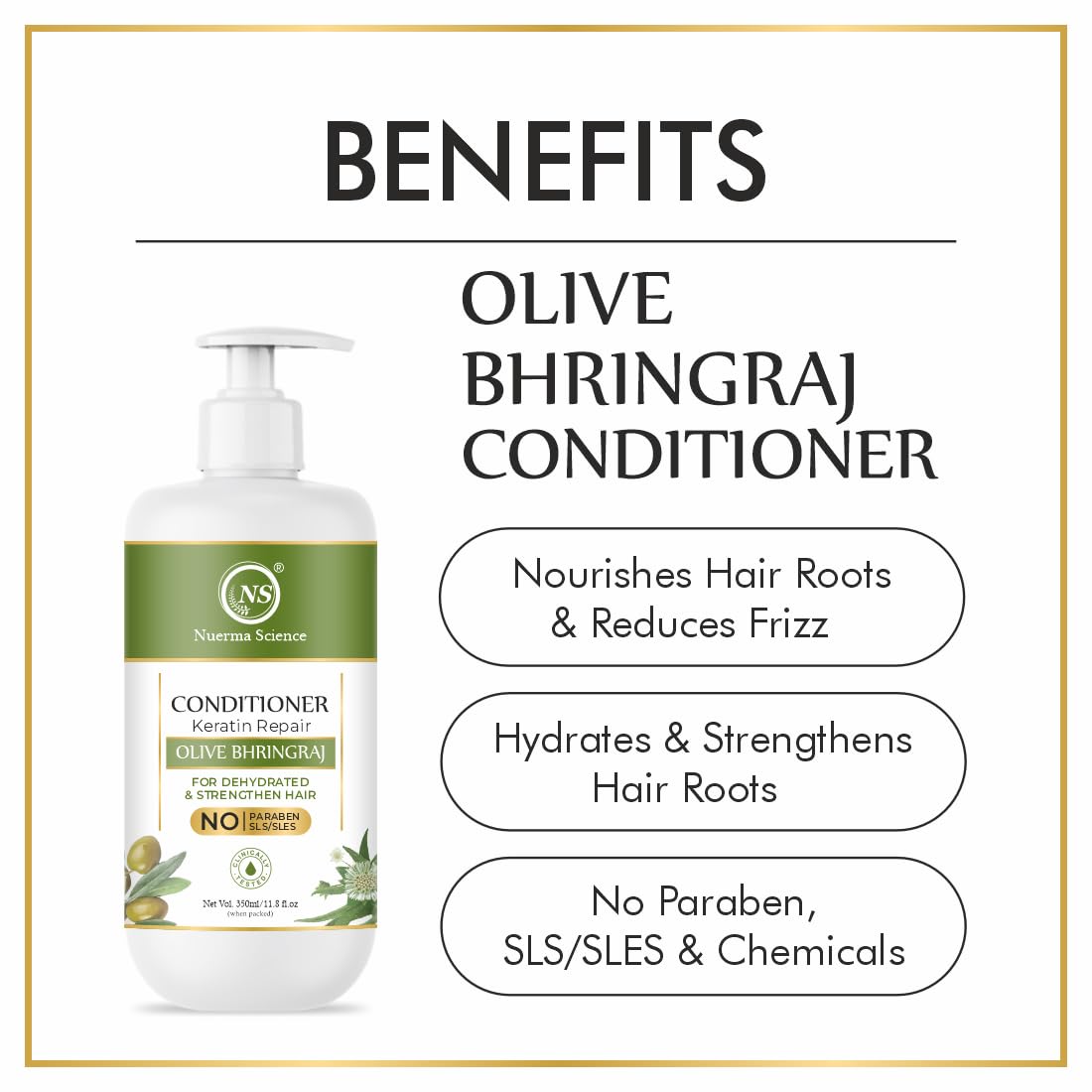 Keratin Repair Olive Bhringraj Hair Conditioner for Dehydrated & Strengthen Hair - 350ml