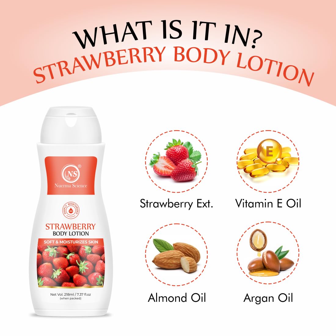 Strawberry Body Lotion for Deep Skin Hydration & Moisturization - 218ml