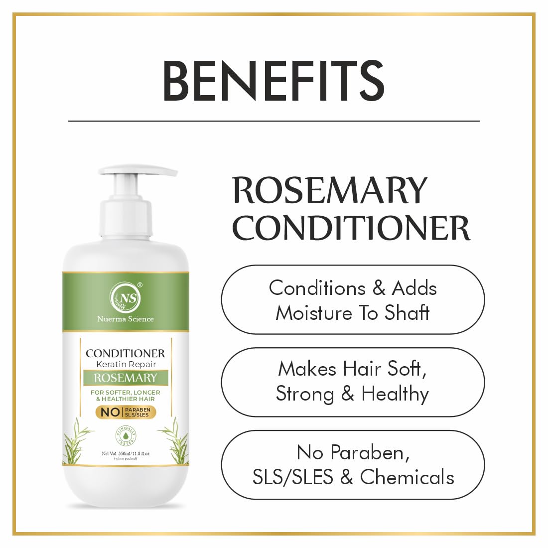 Keratin Repair Rosemary Hair Conditioner for Softer, Longer & Healthier Hair - 350ml