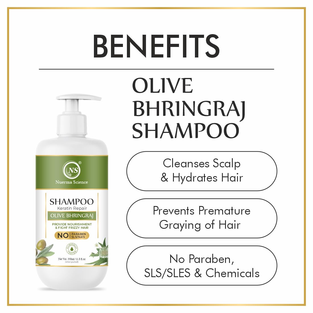 Keratin Repair Natural Hairfall Control Olive Bhringraj Shampoo - 350ml