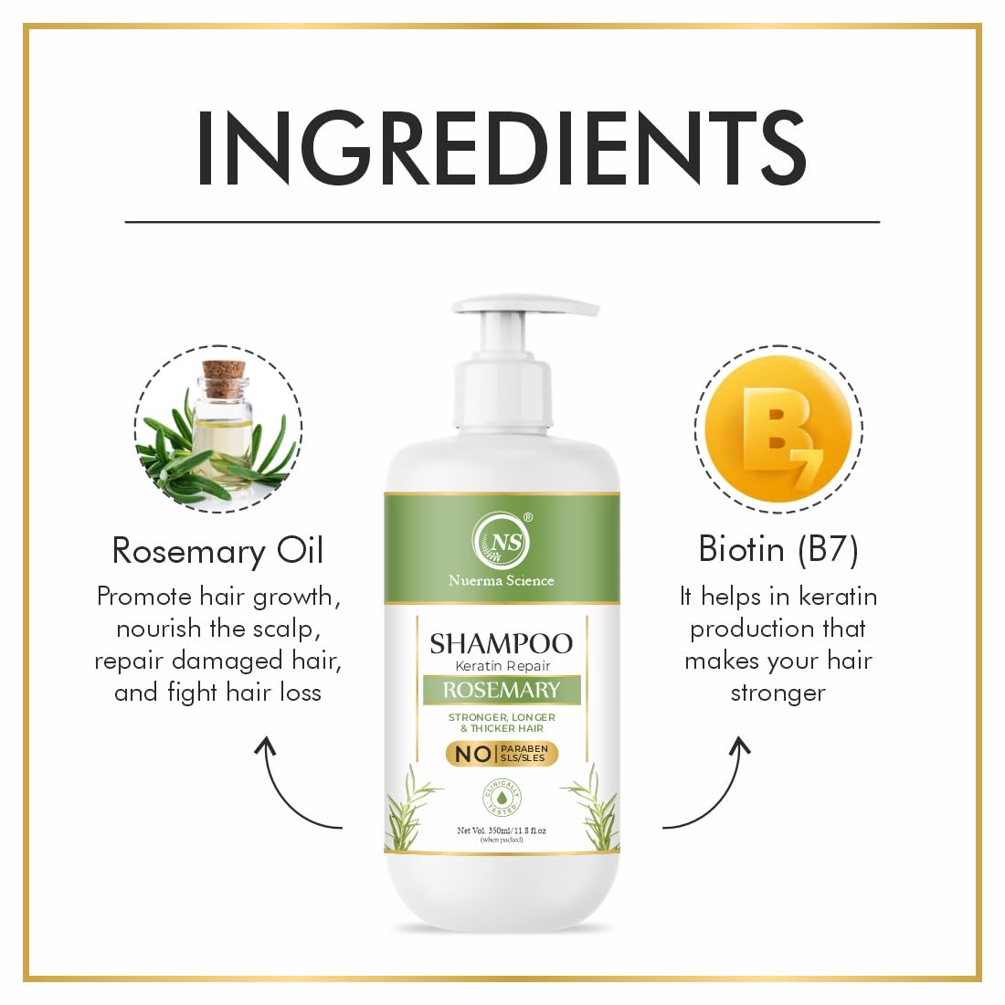 Keratin Repair Rosemary Shampoo for Damaged, Dry & Frizzy Hair - 350ml