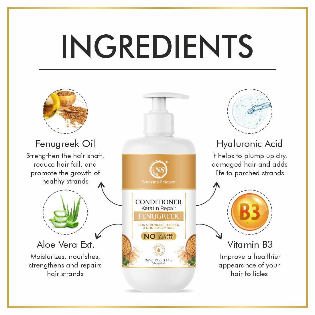 Keratin Repair Fenugreek Hair Conditioner for Stronger, Thicker & Non-Frizzy Hair - 350ml