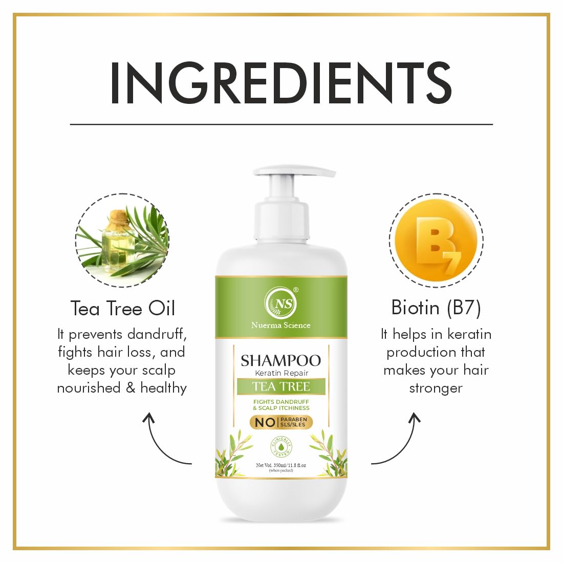 Keratin Repair Tea Tree Shampoo for Shine, Soft & Frizz-Free Hair Damage Repair - 350ml