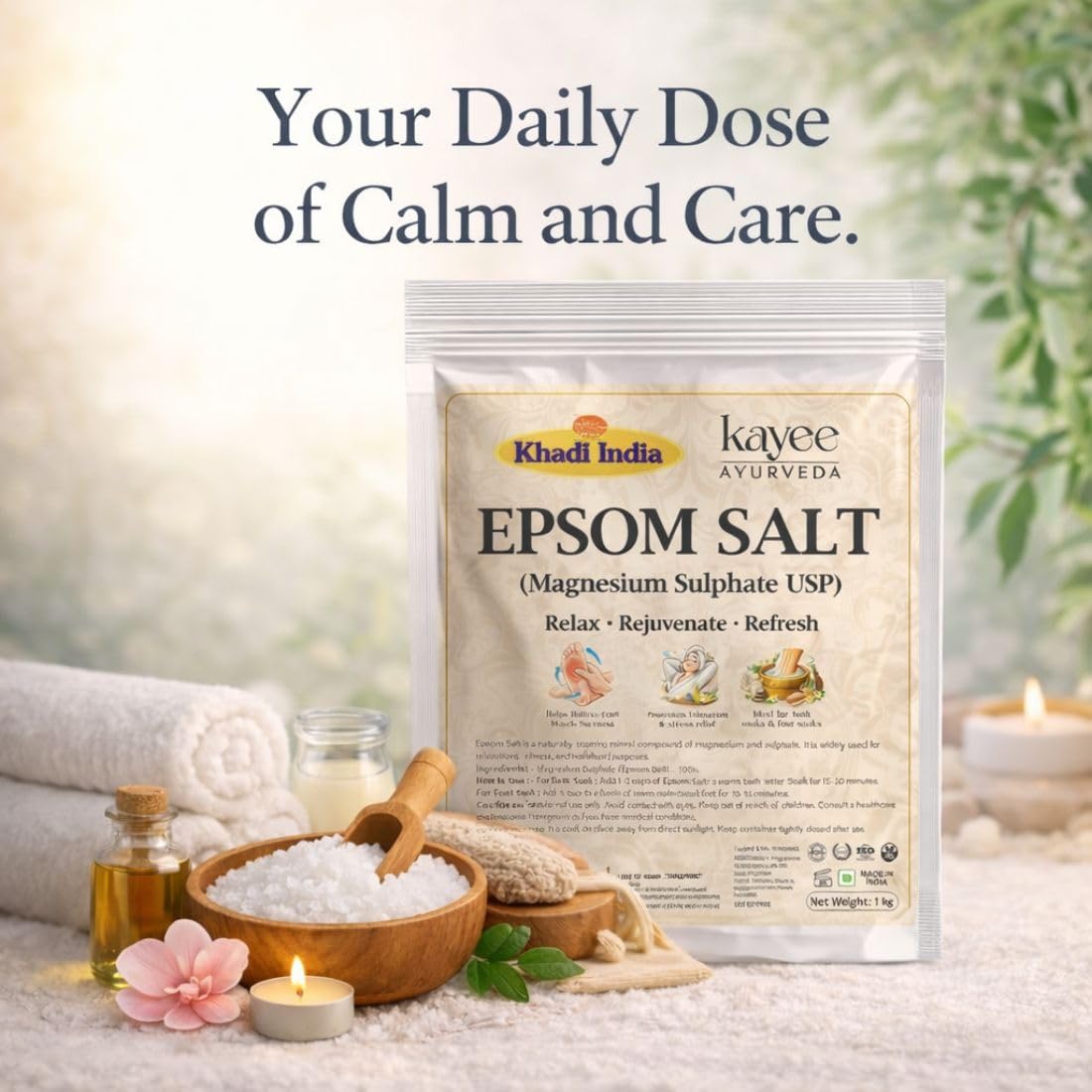 Epsom Salt — Pure Magnesium Sulphate for Bath Soak, Foot Soak & Muscle Pain Relief (1 Kg)