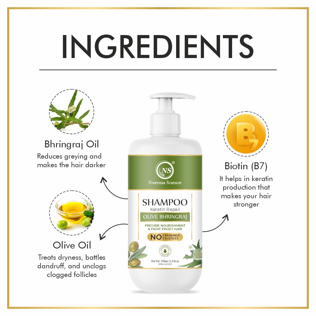 Keratin Repair Natural Hairfall Control Olive Bhringraj Shampoo - 350ml