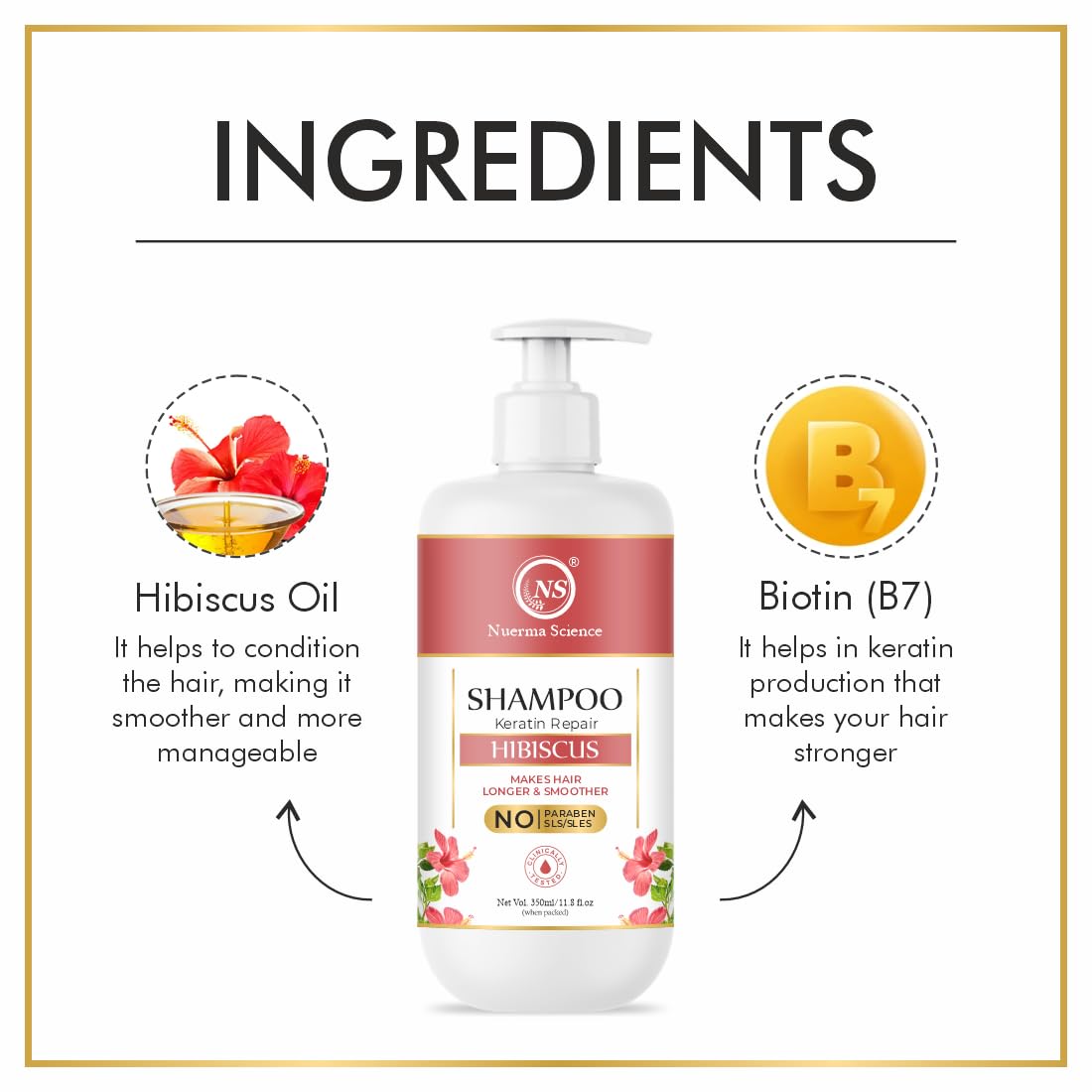Hibiscus Hair Shampoo with Keratin Repair (SLS Free) - 350ml