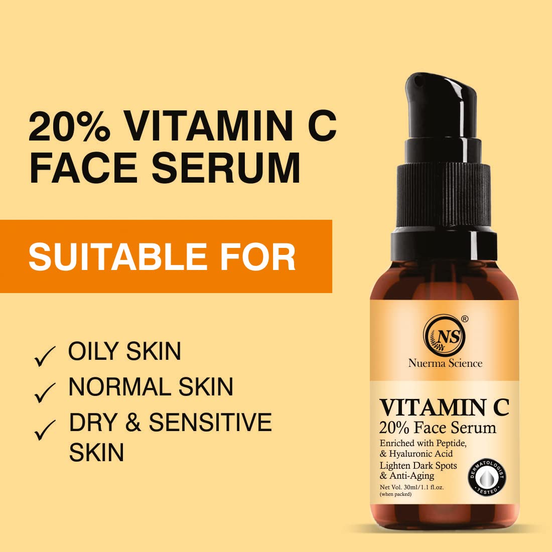 Vitamin C Face Serum 20% with Hyaluronic Acid & Vitamin E — Brightening & Anti-Aging (30ml)