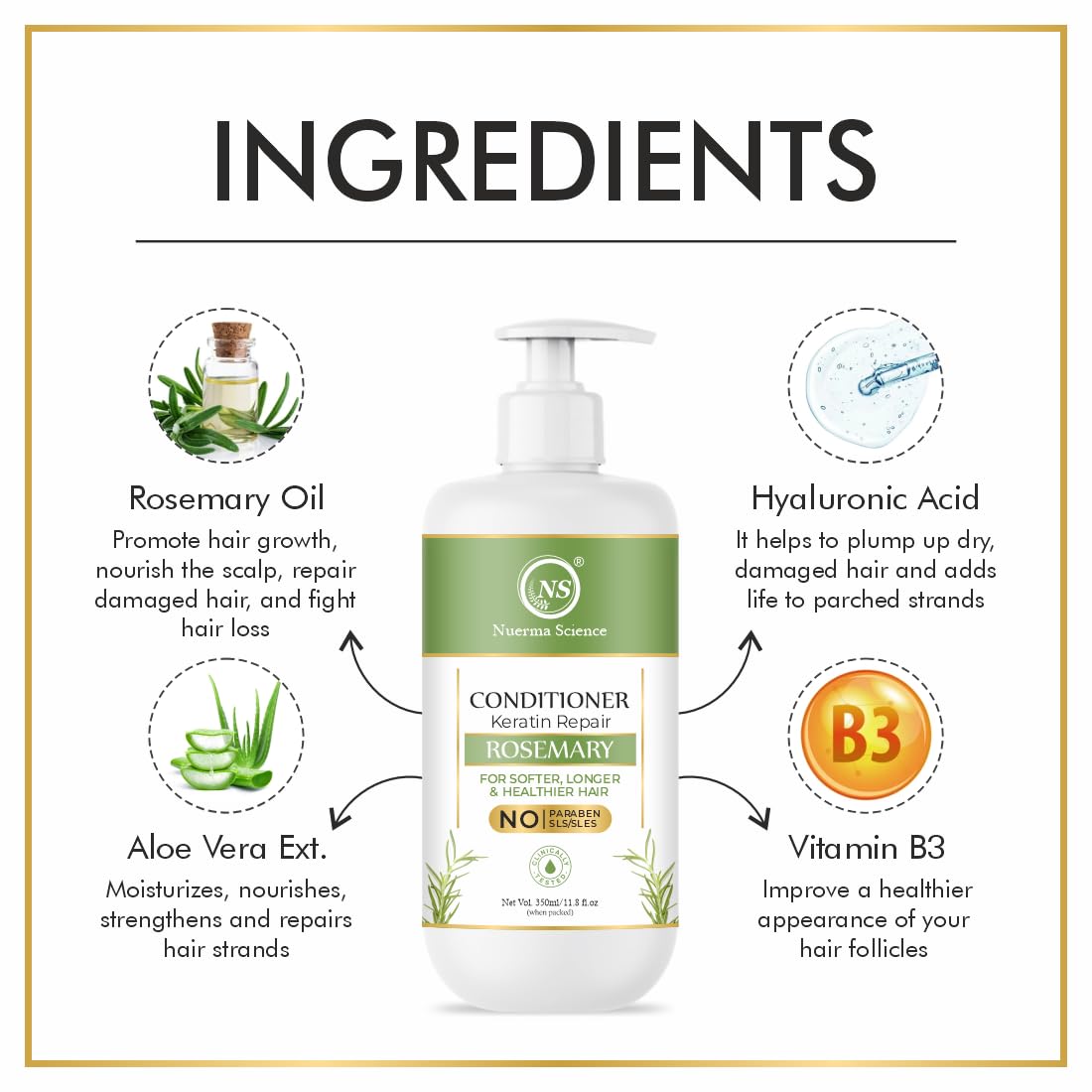 Keratin Repair Rosemary Hair Conditioner for Softer, Longer & Healthier Hair - 350ml