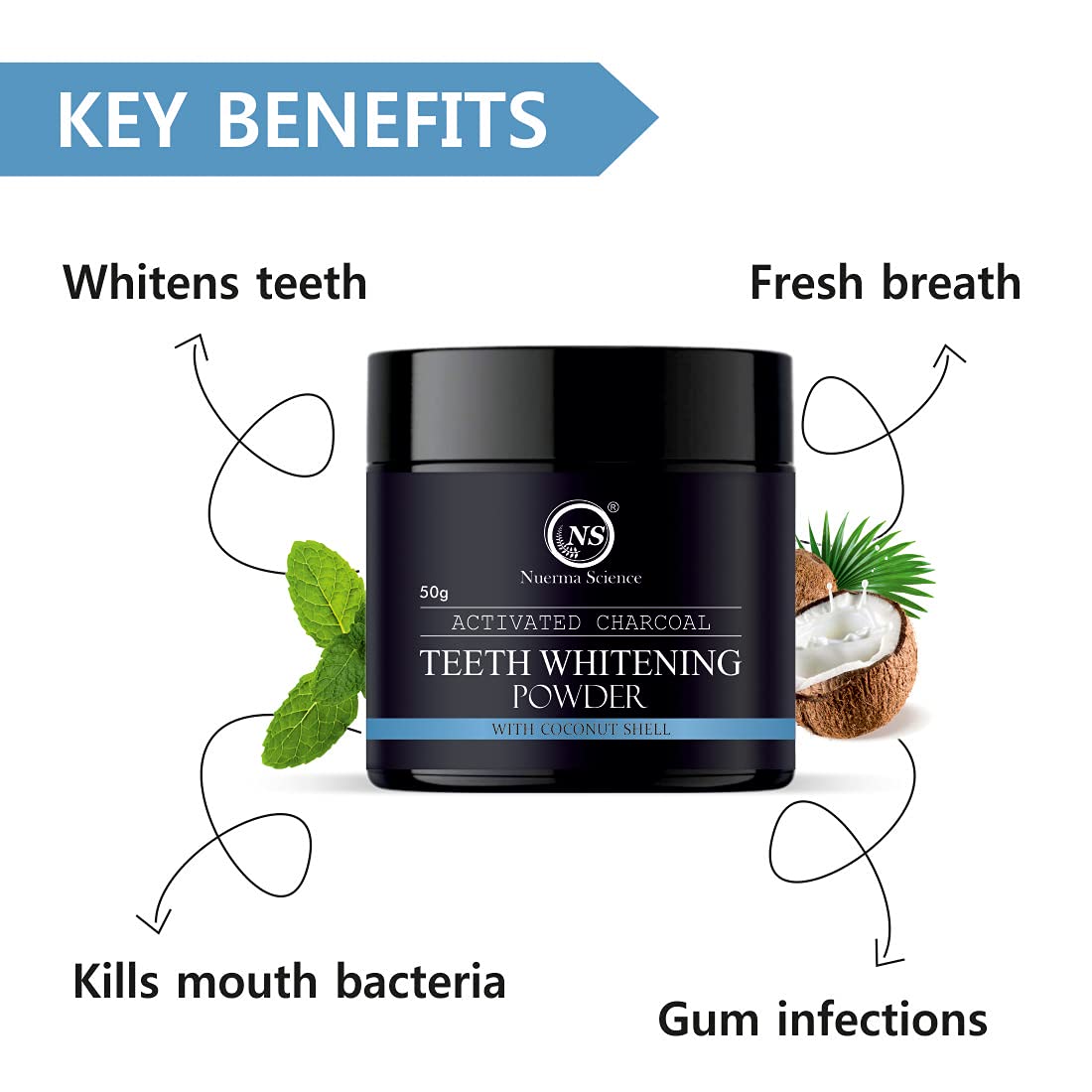 Activated Charcoal Teeth Whitening Powder with Coconut Shell - 100gm