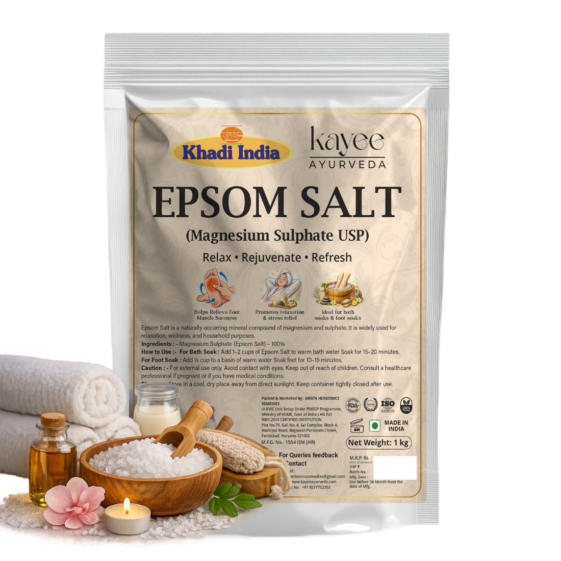 Epsom Salt — Pure Magnesium Sulphate for Bath Soak, Foot Soak & Muscle Pain Relief (1 Kg)