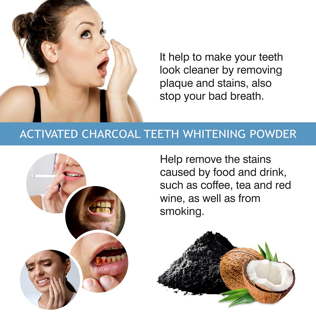 Activated Charcoal Teeth Whitening Powder with Coconut Shell - 100gm