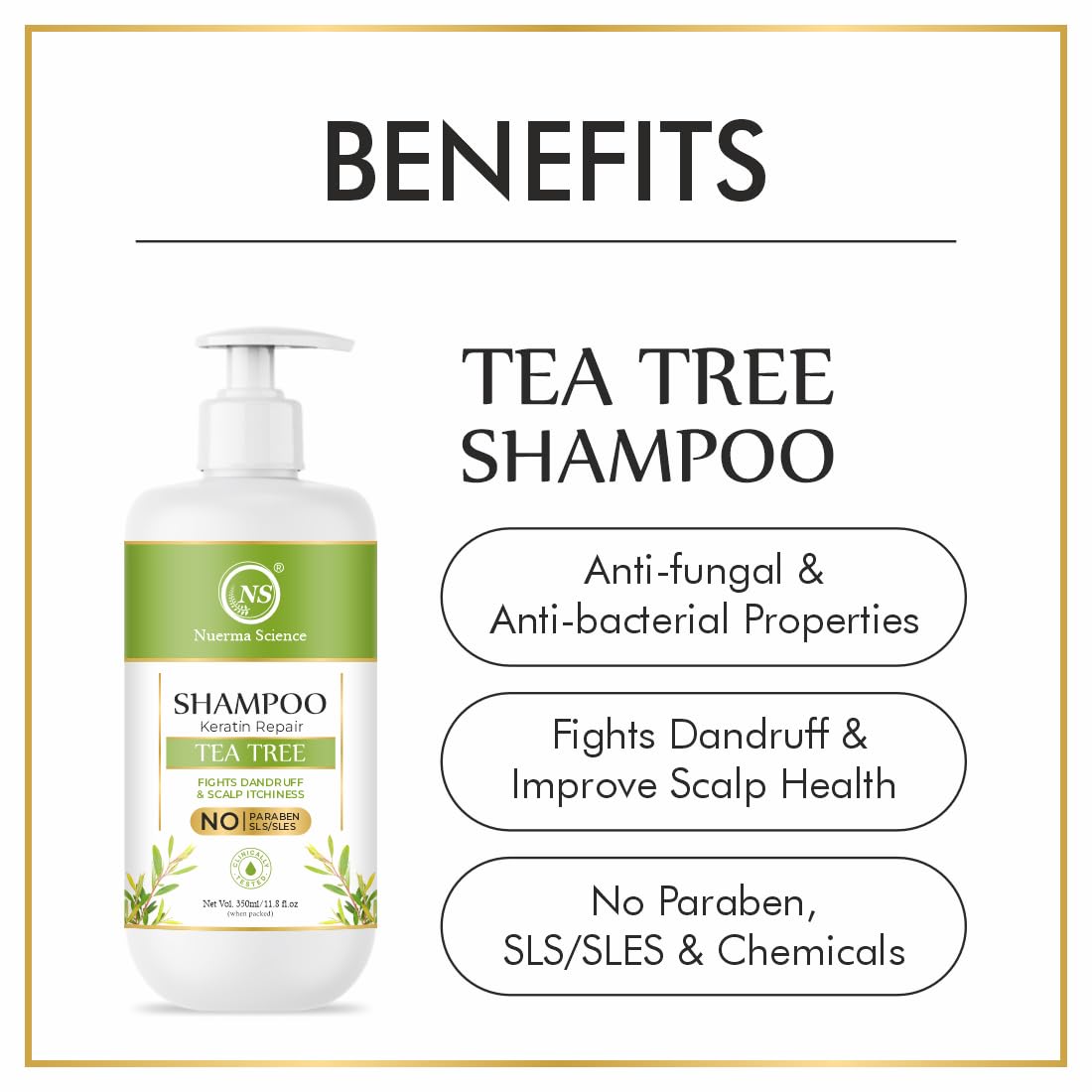 Keratin Repair Tea Tree Shampoo for Shine, Soft & Frizz-Free Hair Damage Repair - 350ml