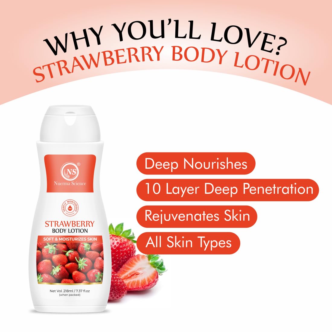 Strawberry Body Lotion for Deep Skin Hydration & Moisturization - 218ml
