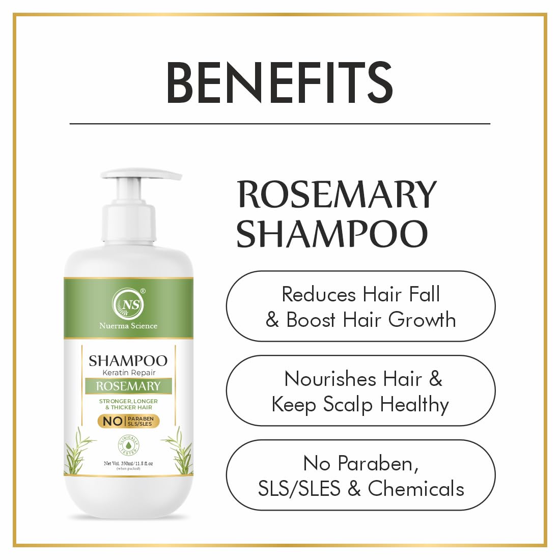 Keratin Repair Rosemary Shampoo for Damaged, Dry & Frizzy Hair - 350ml