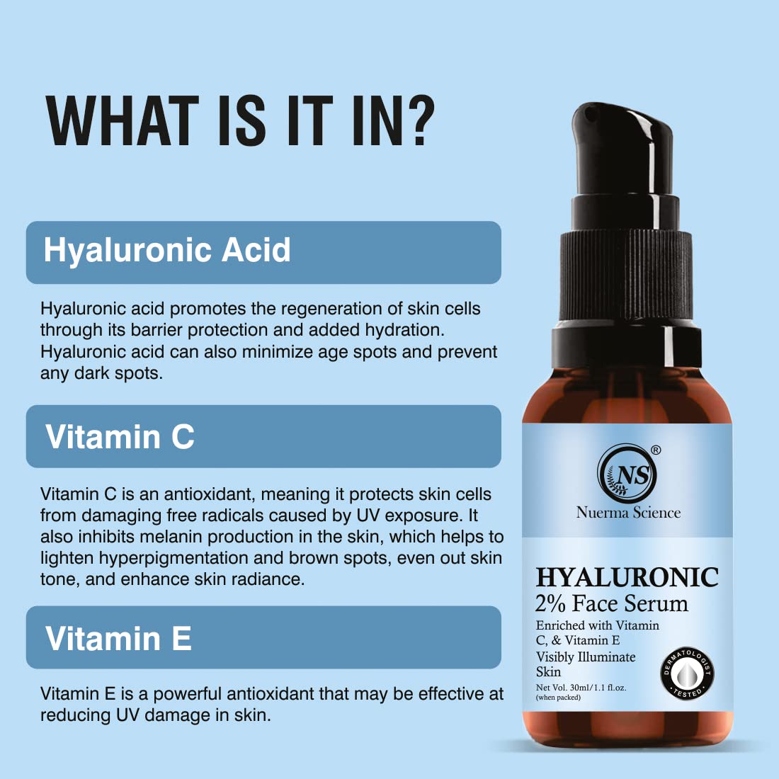 Hyaluronic Acid Face Serum with Vitamin C & E — Deep Hydration & Anti-Aging (30ml)