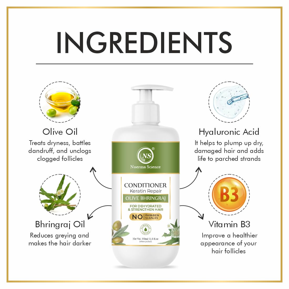 Keratin Repair Olive Bhringraj Hair Conditioner for Dehydrated & Strengthen Hair - 350ml