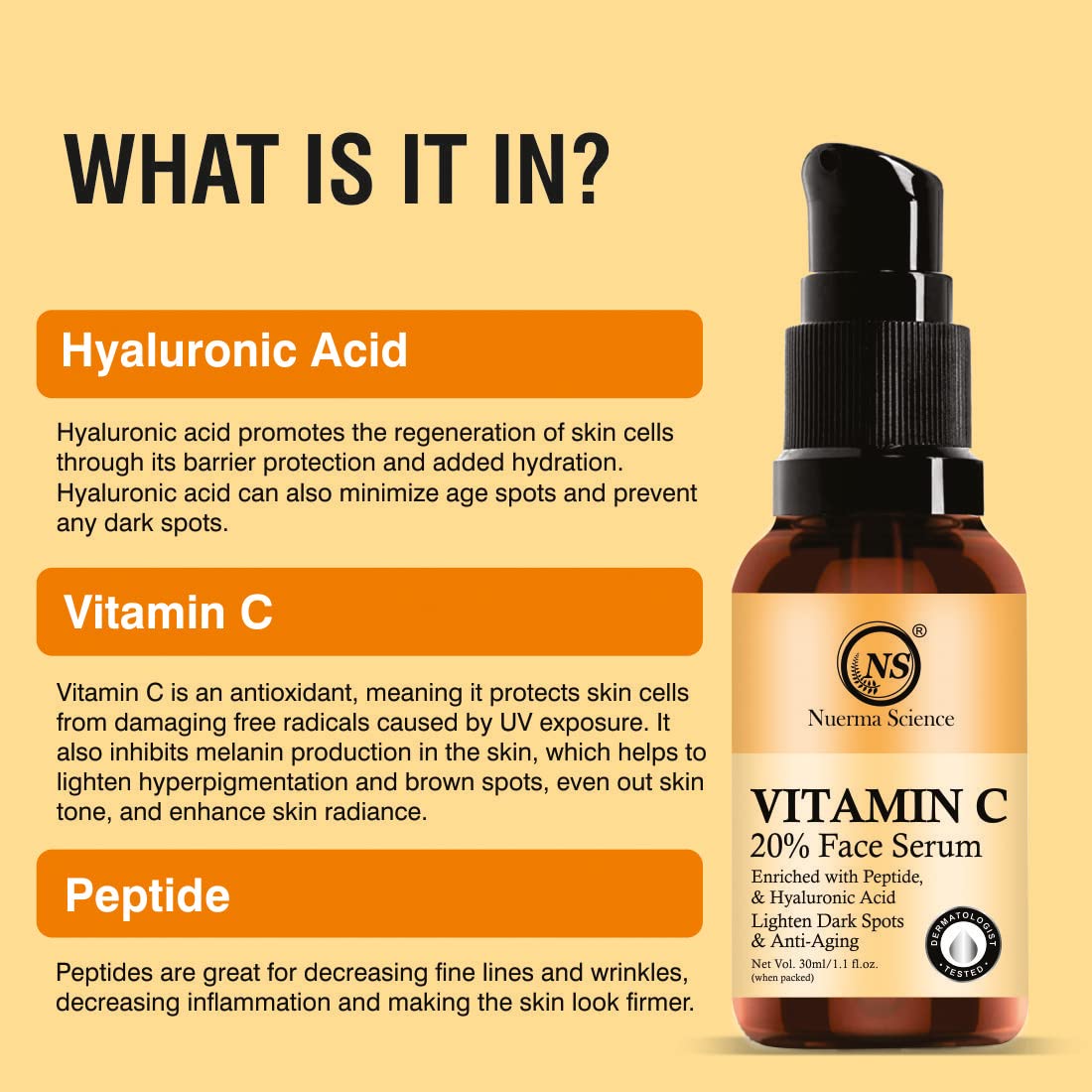 Vitamin C Face Serum 20% with Hyaluronic Acid & Vitamin E — Brightening & Anti-Aging (30ml)