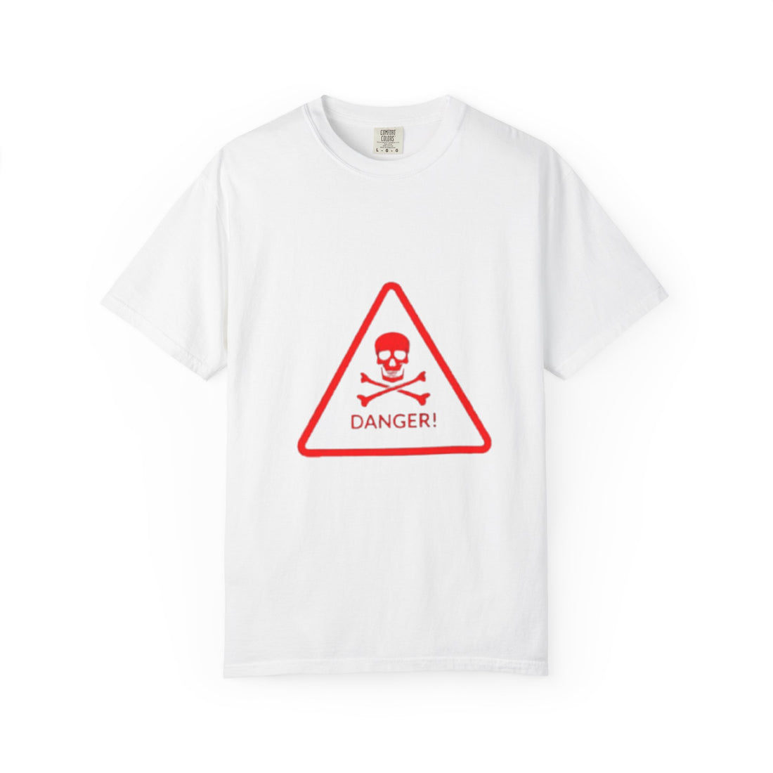 Danger Skull Warning T-Shirt — Red Hazard Sign Graphic Tee